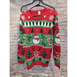 Ugly Christmas Sweater, Snowman, Pine Tree, Reindeer, Sweater Unisex Large